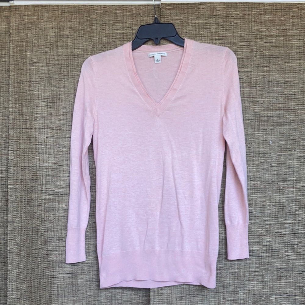 Banana Republic silk blend fine vneck sweater color light warm pink